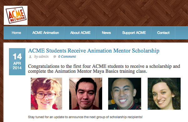acme network new animation scholarship students