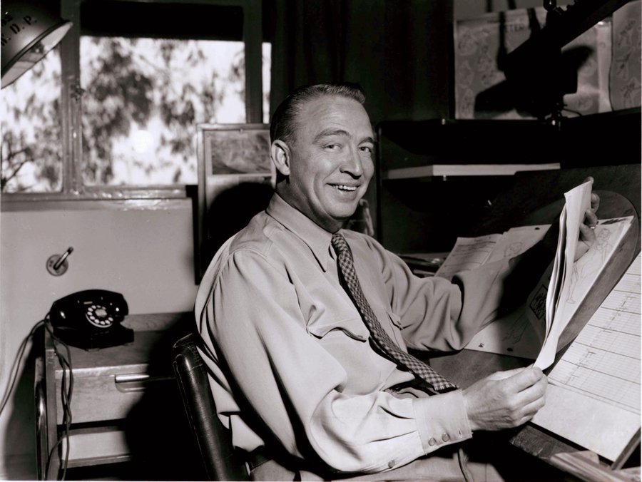 Eric Larson at his animation desk, 1951 via the Walt Disney Archives Photo Library
