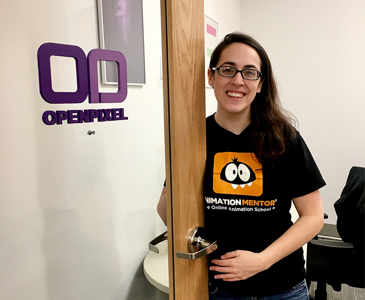 AM Alumna Kathryn Taccone in her office at OpenPixel Studios