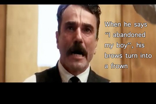 Daniel Day Lewis reacts with strong expressions in There Will Be Blood
