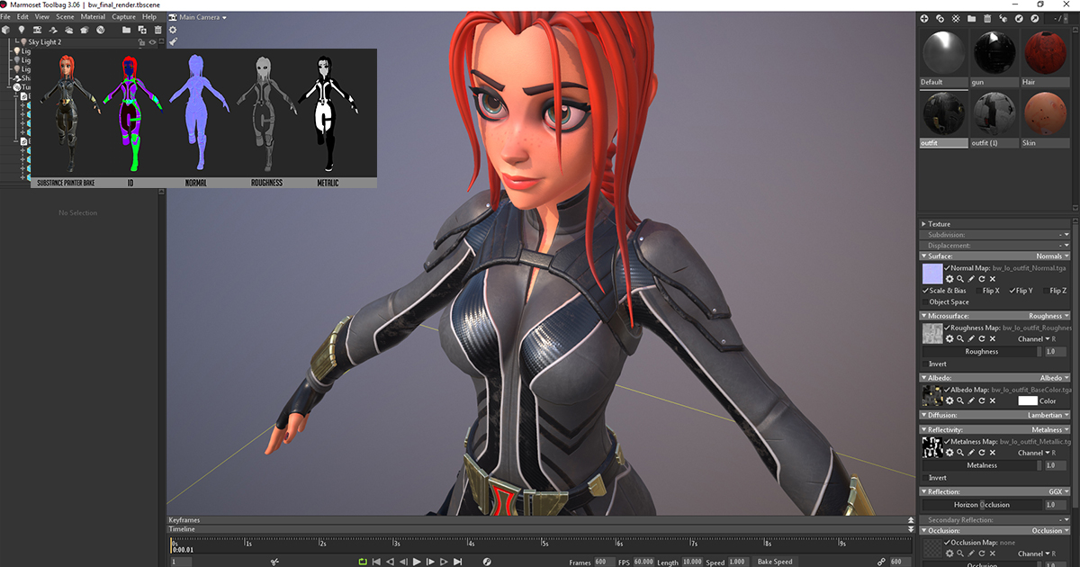 Black Widow 3D character model detail by Hong Chan Lim